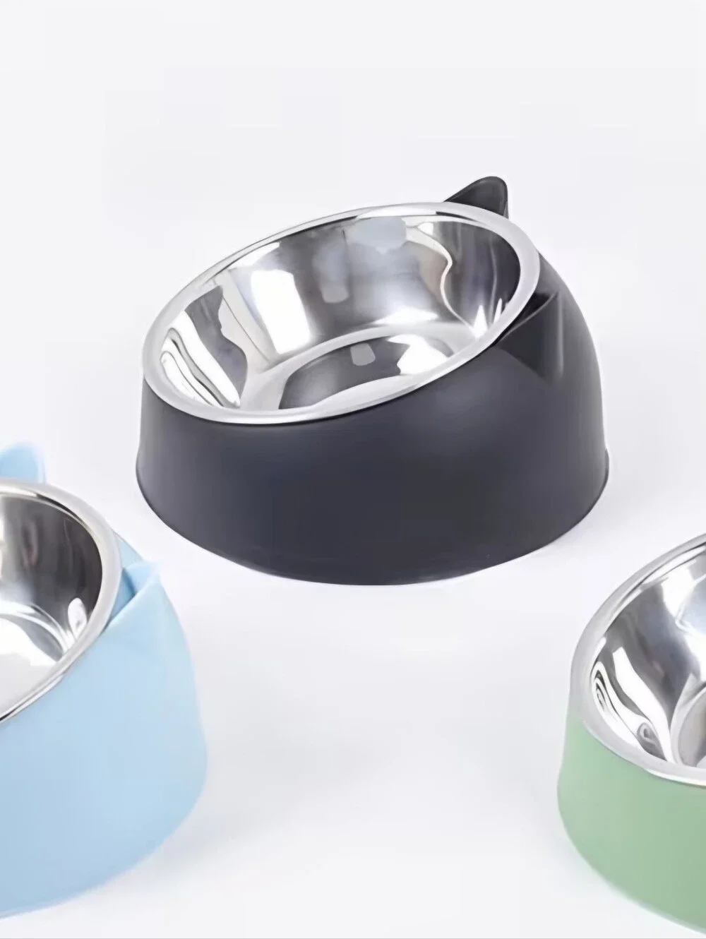 Cat Bowl-Stainless Steel with Non-Slip Navy Blue Stand